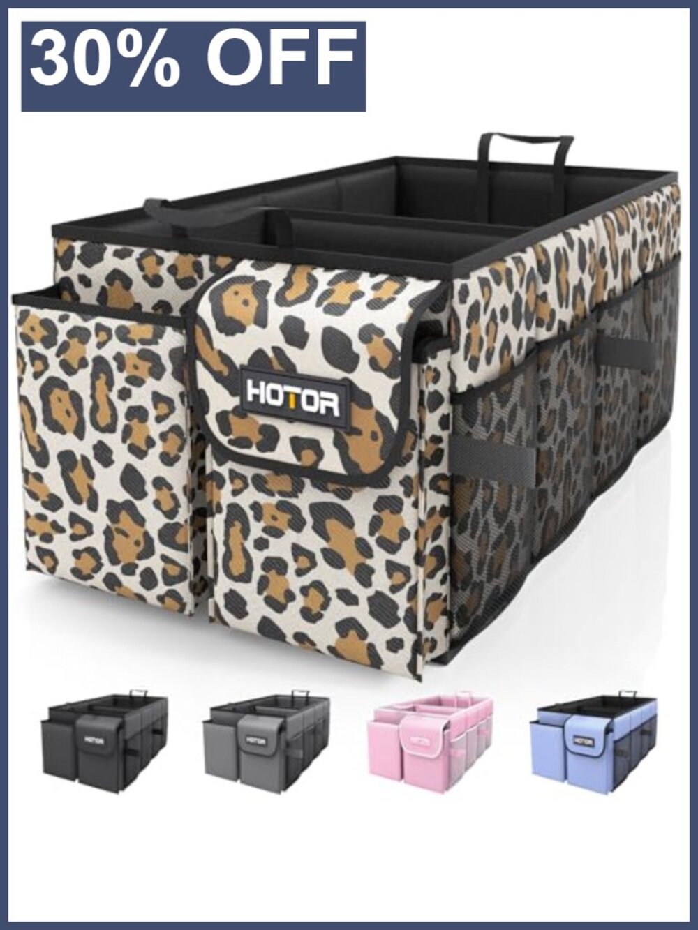 Trunk Organizer Foldable Car Storage 2 Compartments 6 Mesh Pockets Oxford Cloth
